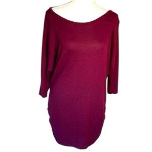 Express Maroon 3/4 Sleeve Heather Dress with Side Ruching in Size SP